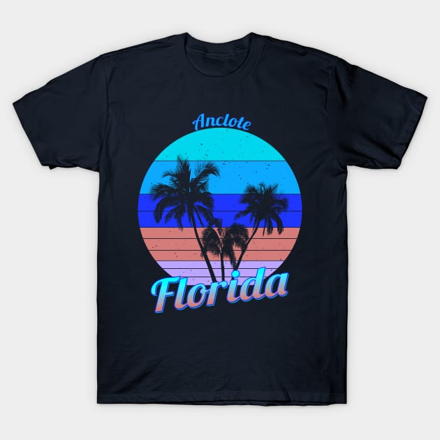 Anclote Florida Retro Tropical Palm Trees Vacation T-Shirt by macdonaldcreativestudios